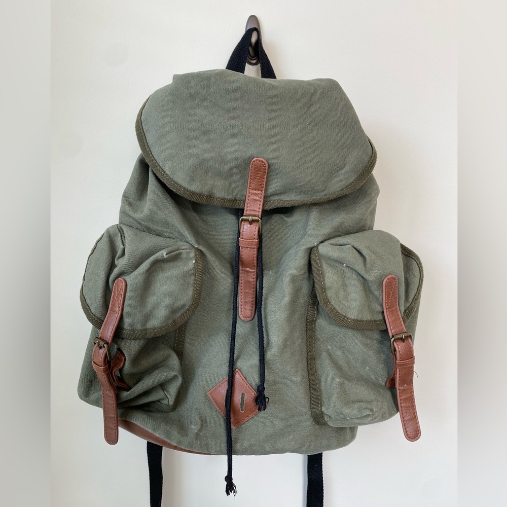 Green Canvas Messenger Backpack